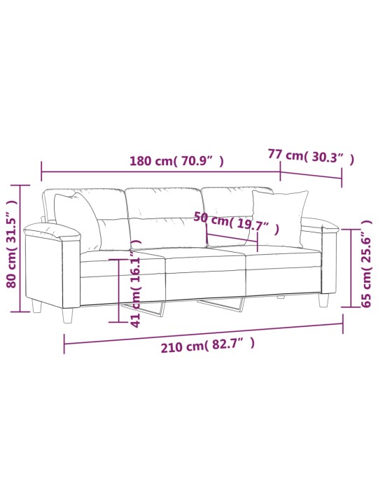 3-kohaline diivan patjadega, tumehall, 180 cm, mikrofiiber