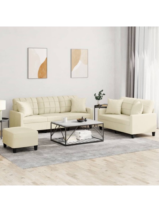 3-osaline diivanikomplekt patjadega, kreemjas, kunstnahk