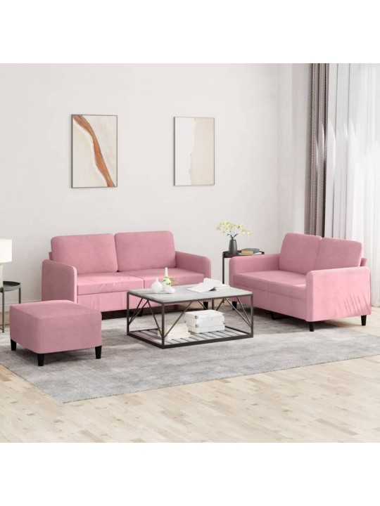 3-osaline diivanikomplekt, roosa, samet