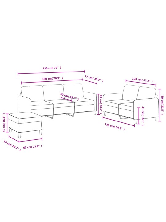 3-osaline diivanikomplekt, must, samet