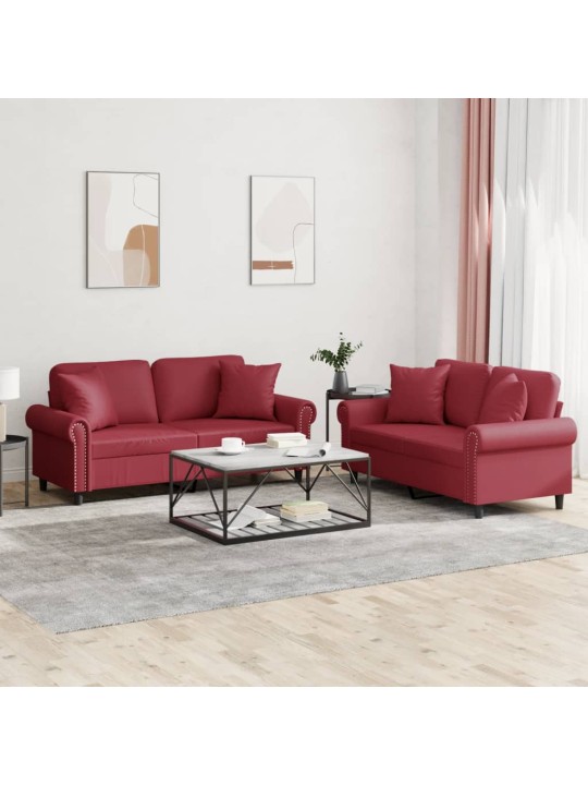 2-osaline diivanikomplekt patjadega, veinipunane, kunstnahk