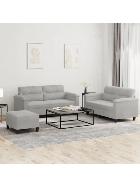 3-osaline diivanikomplekt patjadega, helehall, mikrofiiber