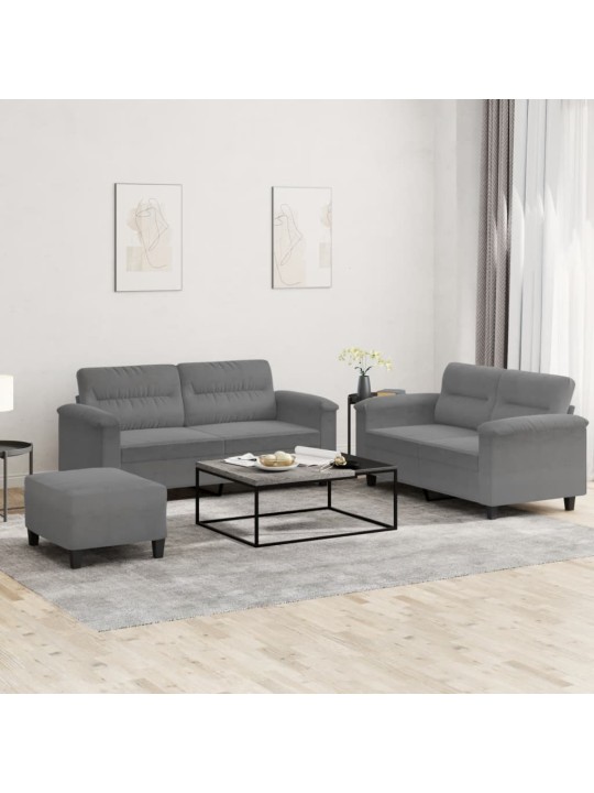 3-osaline diivanikomplekt patjadega, tumehall, mikrofiiber