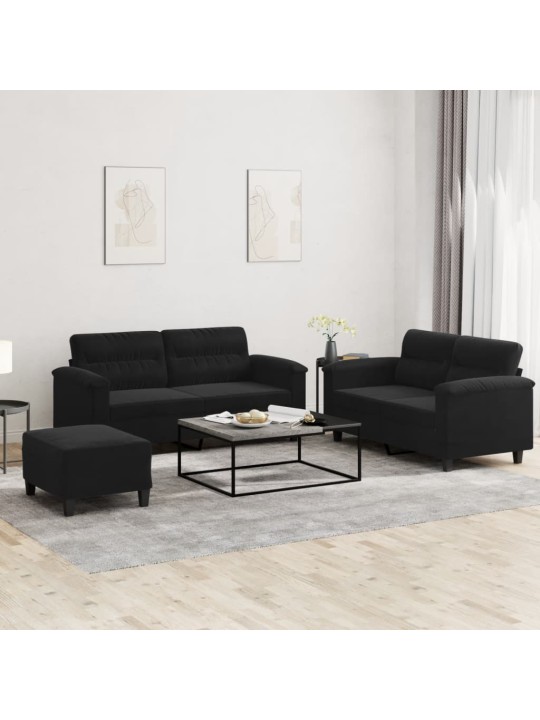 3-osaline diivanikomplekt patjadega, must, mikrofiiber