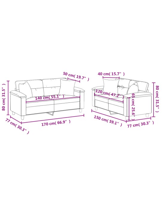 2-osaline diivanikomplekt patjadega, pruunikashall, mikrofiiber