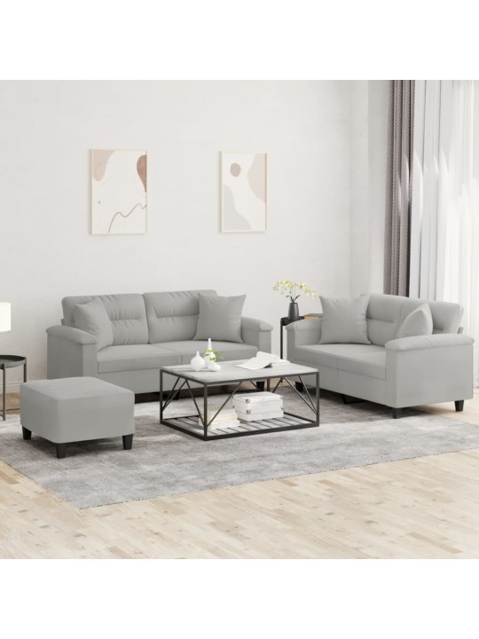 3-osaline diivanikomplekt patjadega, helehall, mikrofiiber