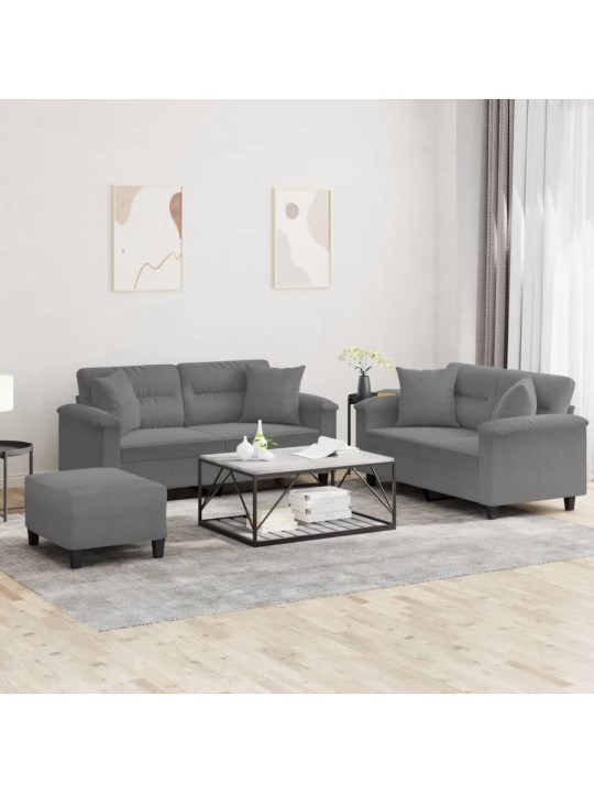 3-osaline diivanikomplekt patjadega, tumehall, mikrofiiber