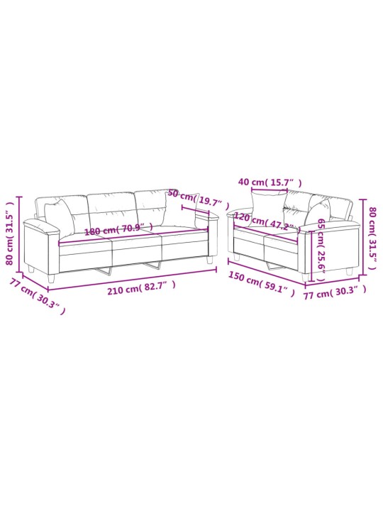 2-osaline diivanikomplekt patjadega, beež, mikrofiiber kangas