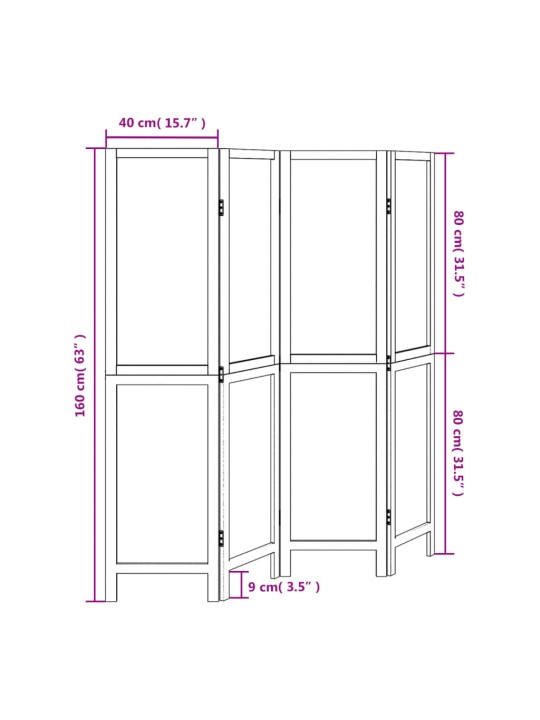 4 paneeliga ruumijagaja, tumepruun, paulownia puit