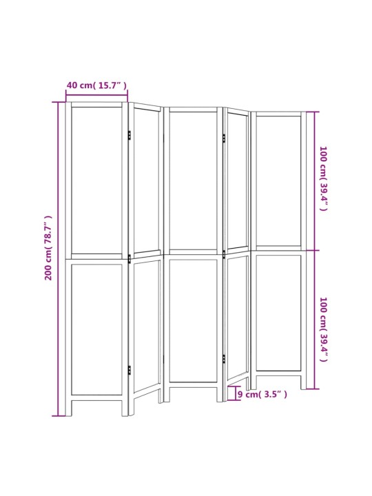 5 paneeliga ruumijagaja, tumepruun, paulownia puit