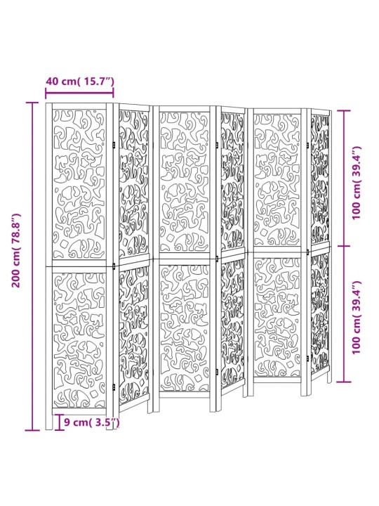 6 paneeliga ruumijagaja, must, paulownia puit