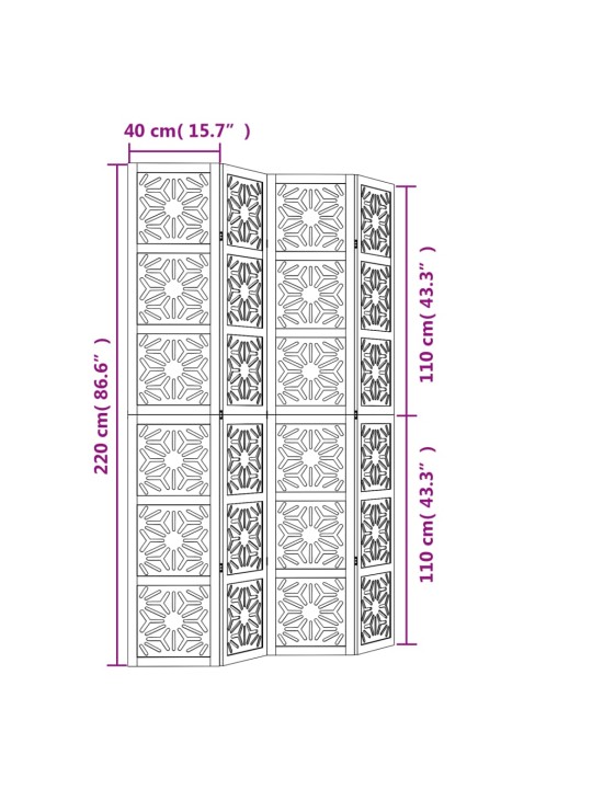 4 paneeliga ruumijagaja, pruun ja must, paulownia puit