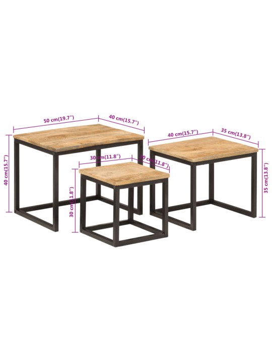 Üksteise alla mahtuvad kohvilauad 3 tk, mango ja raud