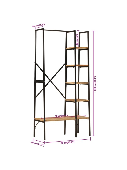 Riidenagi koos riiulitega, 90 x 40 x 190 cm, mangopuit ja raud