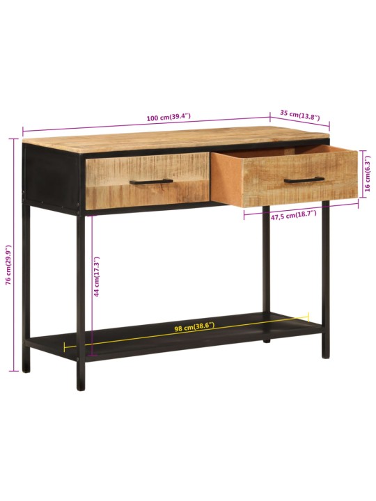 Konsoollaud, 100 x 35 x 76 cm, mangopuit ja raud