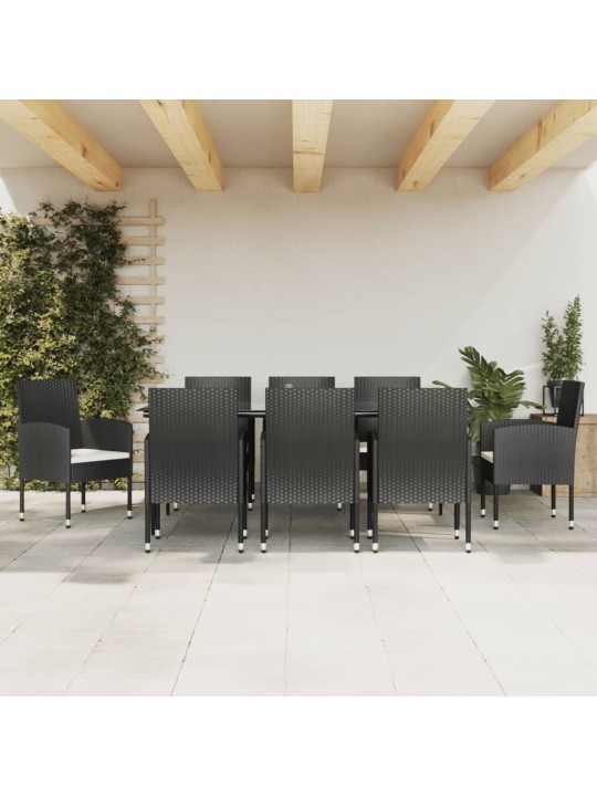 9-osaline aia söögimööbli komplekt, must, polürotang ja teras