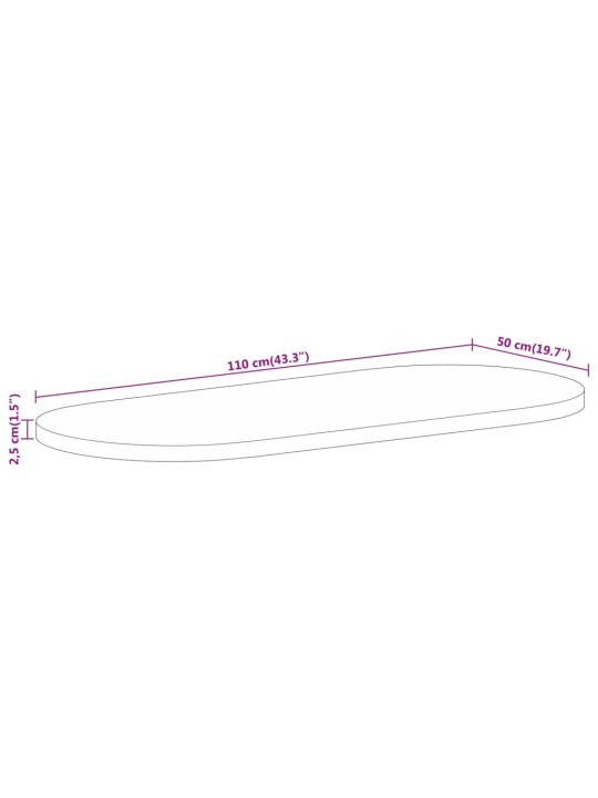Ovaalne lauaplaat, 110x50x2,5 cm, töötlemata mangopuit