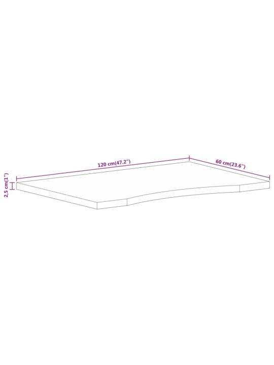 Kumerusega lauaplaat, 120x60x2,5 cm, töötlemata mangopuit