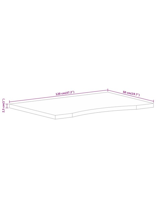 Kumerusega lauaplaat, 120x50x2,5 cm, töötlemata mangopuit