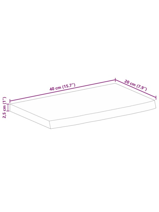 Lauaplaat, 40x20x2,5 cm, naturaalsete servadega, mangopuit