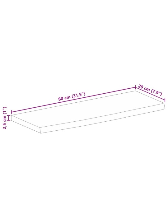 Lauaplaat, 80x20x2,5 cm, naturaalsete servadega, mangopuit