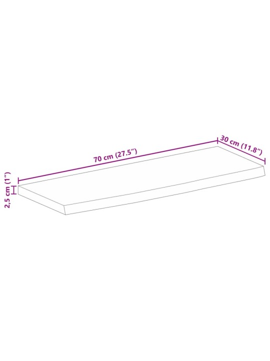 Lauaplaat, 70x30x2,5 cm, naturaalsete servadega, mangopuit