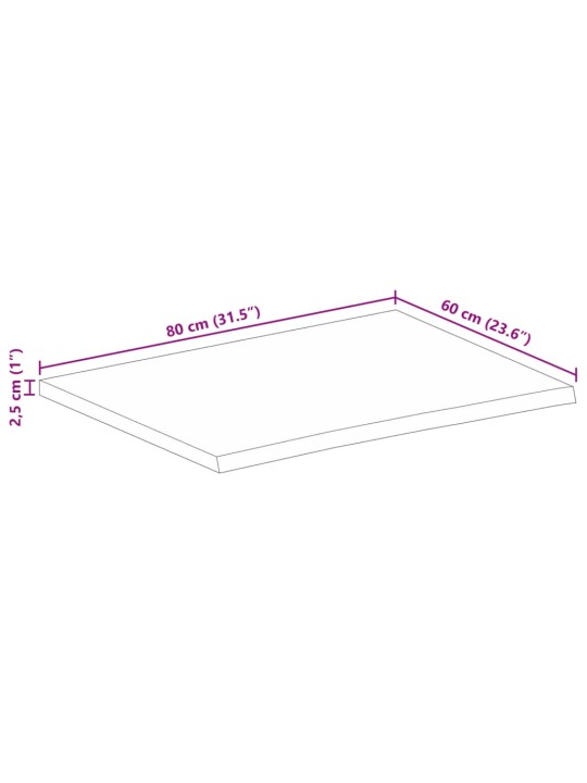 Lauaplaat, 80 x 60 x 2,5 cm, naturaalsete servadega, mangopuit