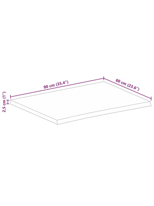 Lauaplaat, 90 x 60 x 2,5 cm, naturaalsete servadega, mangopuit