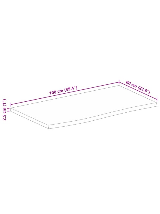 Lauaplaat, 100 x 60 x 2,5 cm, naturaalsete servadega, mangopuit