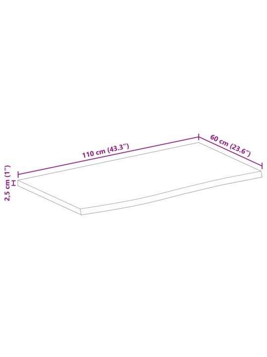 Lauaplaat, 110 x 60 x 2,5 cm, naturaalsete servadega, mangopuit