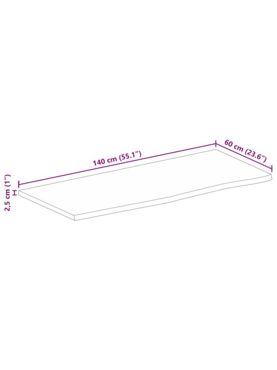 Lauaplaat, 140 x 60 x 2,5 cm, naturaalsete servadega, mangopuit