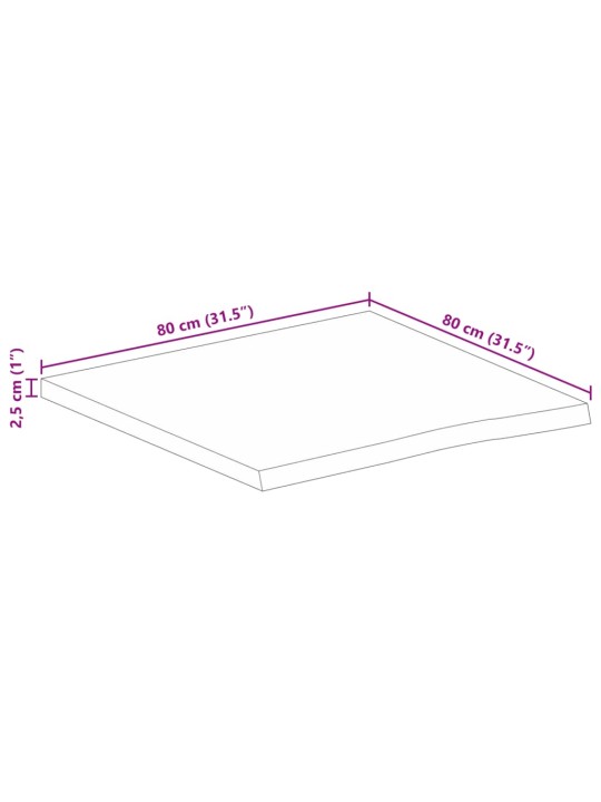 Lauaplaat, 80 x 80 x 2,5 cm, naturaalsete servadega, mangopuit