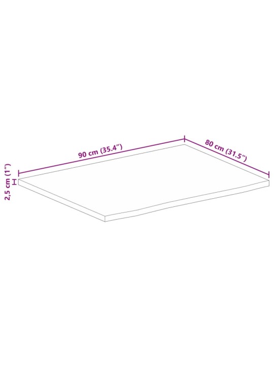 Lauaplaat, 90 x 80 x 2,5 cm, naturaalsete servadega, mangopuit