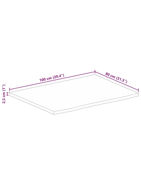 Lauaplaat, 100 x 80 x 2,5 cm, naturaalsete servadega, mangopuit