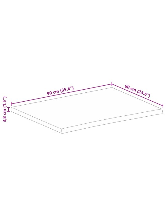 Lauaplaat, 90x60x3,8 cm, naturaalsete servadega, mangopuit