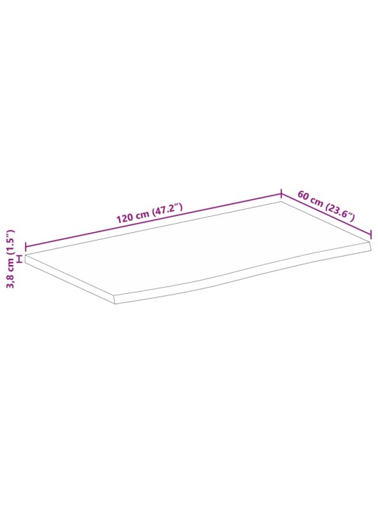 Lauaplaat, 120 x 60 x 3,8 cm, naturaalsete servadega, mangopuit