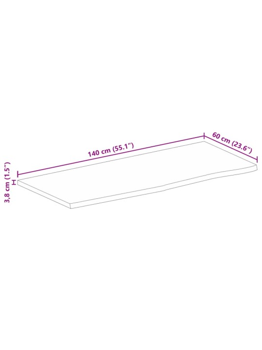 Lauaplaat, 140 x 60 x 3,8 cm, naturaalsete servadega, mangopuit