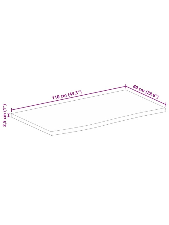 Lauaplaat, naturaalse servaga, 110 x 60 x 2,5 cm, mangopuit