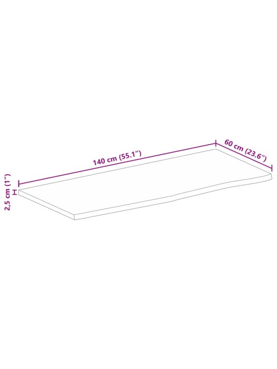 Lauaplaat, naturaalse servaga, 140 x 60 x 2,5 cm, mangopuit