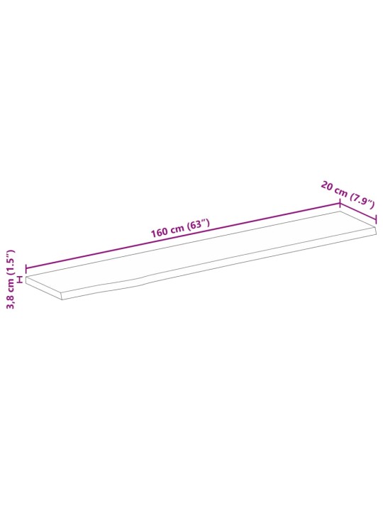 Lauaplaat, naturaalse servaga, 160x20x3,8 cm, mangopuit
