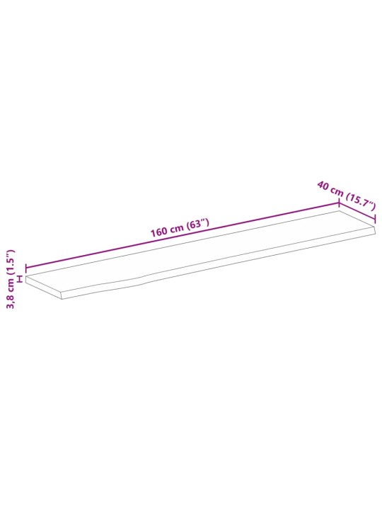 Lauaplaat, naturaalse servaga, 160 x 40 x 3,8 cm, mangopuit