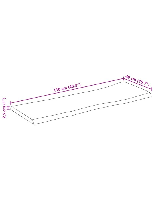 Lauaplaat naturaalse servaga 110x40x2,5 cm töötlemata mangopuit