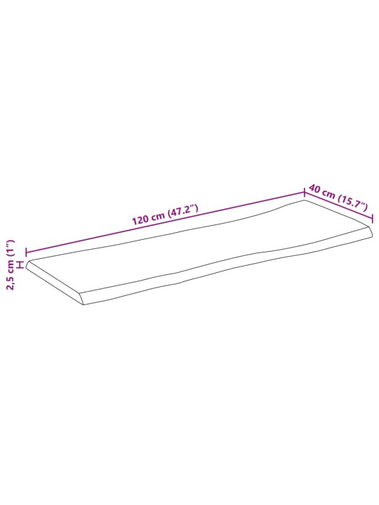 Lauaplaat naturaalse servaga 120x40x2,5 cm töötlemata mangopuit