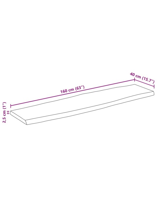 Lauaplaat naturaalse servaga 160x40x2,5 cm töötlemata mangopuit