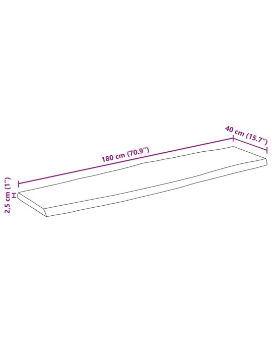 Lauaplaat naturaalse servaga 180x40x2,5 cm töötlemata mangopuit