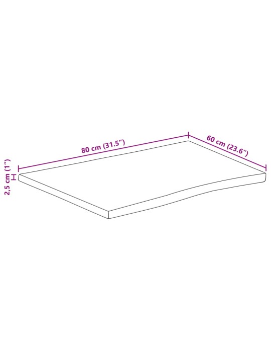 Lauaplaat naturaalse servaga 80x60x2,5 cm töötlemata mangopuit