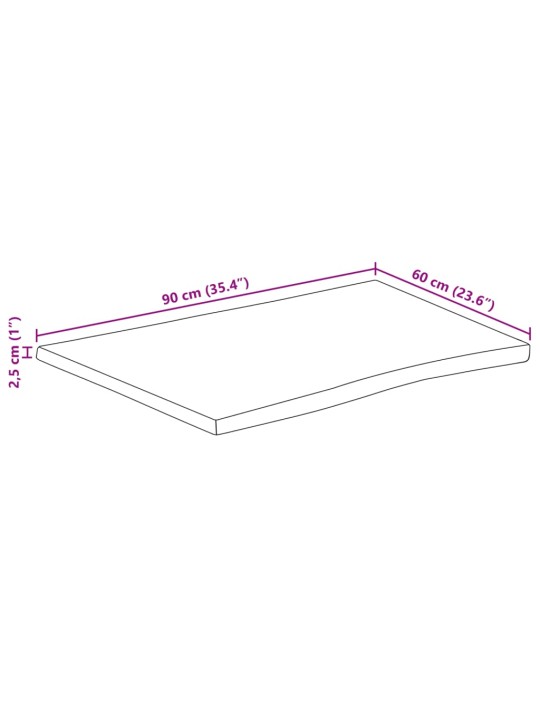 Lauaplaat naturaalse servaga 90x60x2,5 cm töötlemata mangopuit