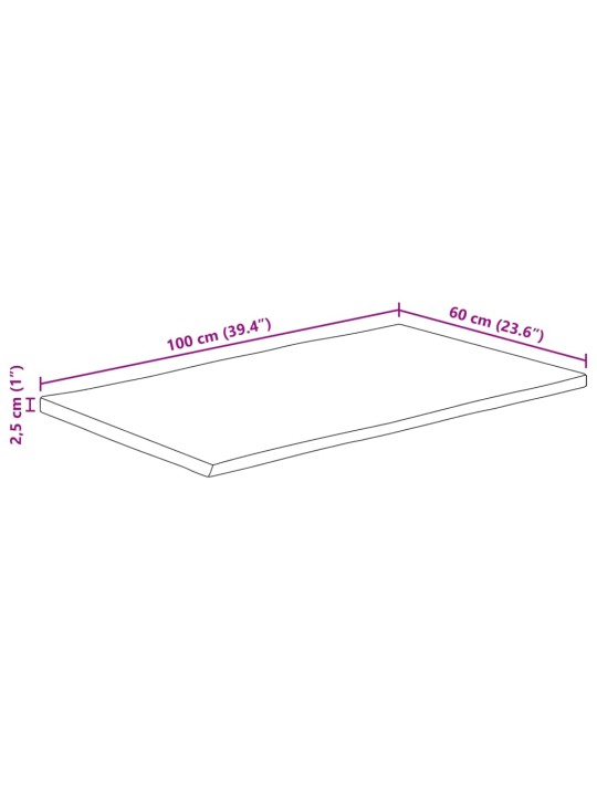 Lauaplaat naturaalse servaga 100x60x2,5 cm töötlemata mangopuit