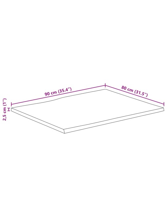 Lauaplaat naturaalse servaga 90x80x2,5 cm töötlemata mangopuit