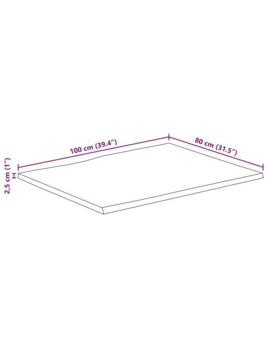 Lauaplaat naturaalse servaga 100x80x2,5 cm töötlemata mangopuit